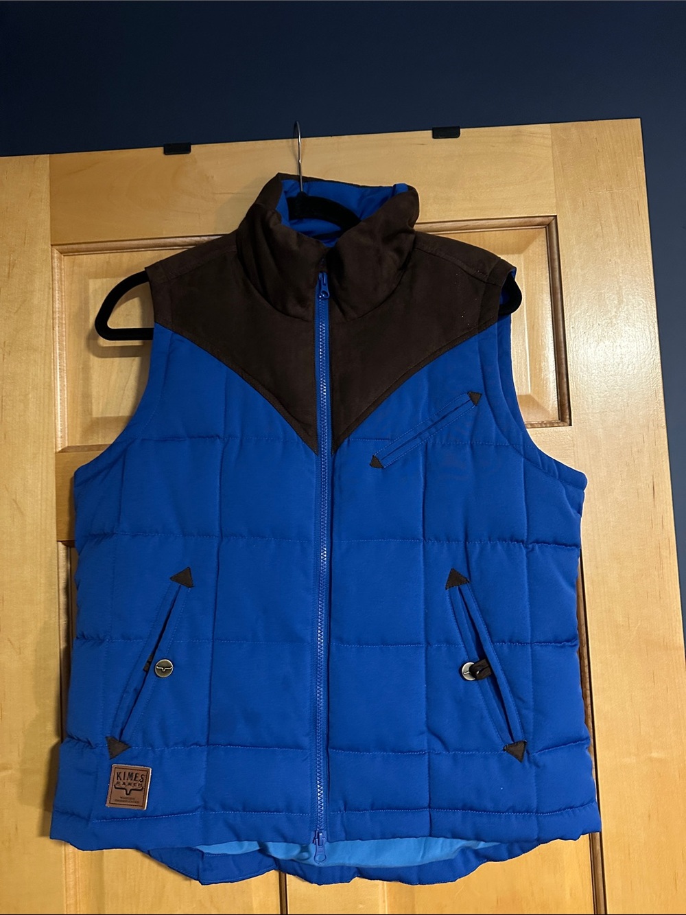 Kimes Ranch Blue Quilted Vest with Brown Yoke